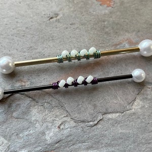 White Pearl Industrial Barbell 14g 16g Scaffold