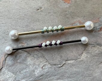 White Pearl Industrial Barbell 14g 16g Scaffold