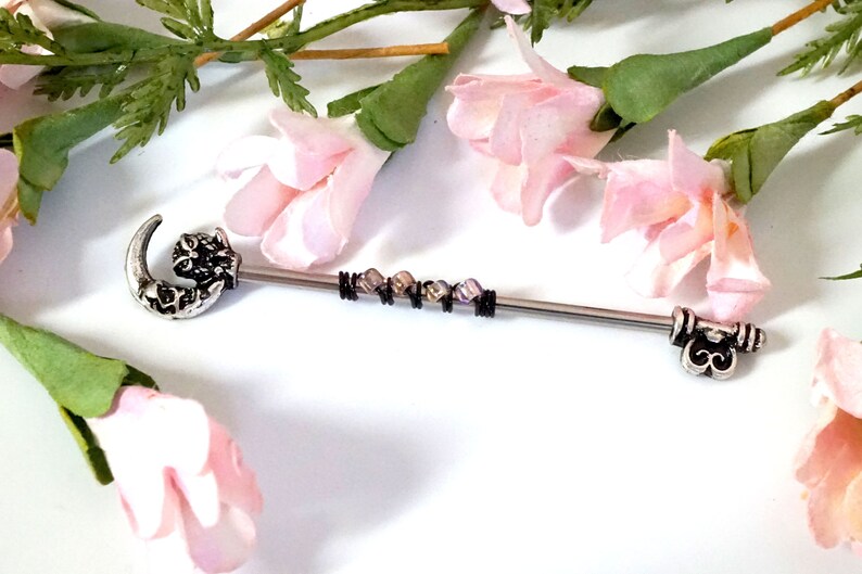Owl and Moon Skeleton Key Industrial Barbell Scaffold Piercing Etsy
