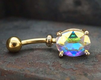 AB Aurora Borealis Yellow Gold Belly Ring