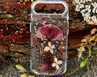Pressed Flower Phone Case: Red Poppy & Meadow Blooms