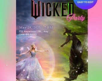 Wicked Geburtstagsfeiereinladung - Bearbeitbare Canva Vorlage (Digitaler Download) - Elphaba und Glinda