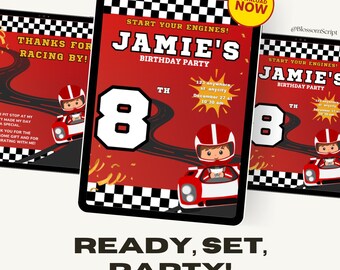 Racing Geburtstagseinladung & Dankeskarte - Bearbeitbare Canva Vorlage
