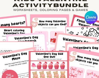 Valentinstag Arbeitsblätter für Kinder - Malseiten, Labyrinthe, Wortsuche - 30 Seiten zum Ausdrucken