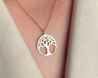 Tree of Life Necklace Gold, Spiritual Growth Pendant, Family Jewelry, Nature Charm