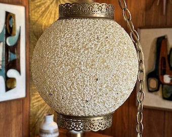 Mid century swag lamp gravel rock textured glove plug in lamp long chain