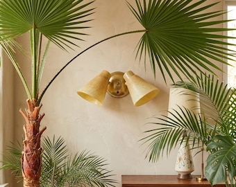 Mid century wall sconce light fiberglass and gold tone metal works