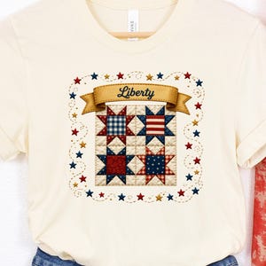 T-shirt Liberty Quilt: maglietta patriottica patchwork in stile americano, taglie S-4XL