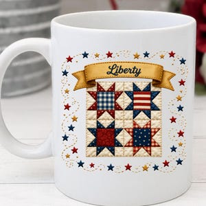 Tazza da caffè Liberty Quilt: Tazza patriottica in stile patchwork americano da 11 oz e 15 oz