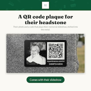 Memorial QR Code Plaque for Headstone with Photo, Laser Etched Metal Grave Plaque That Plays Their Memorial Slideshow, Slideshow Included