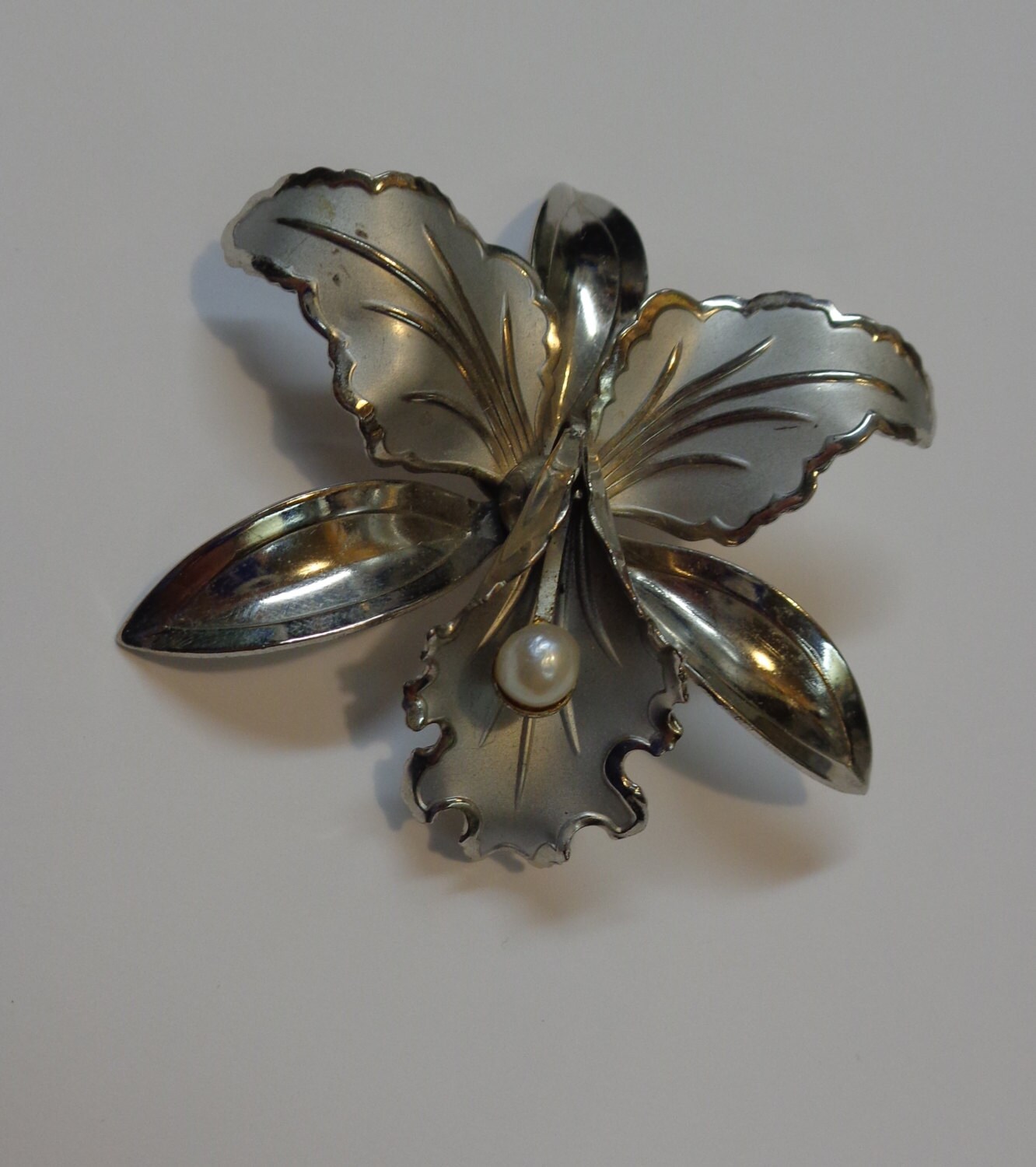 Vintage Orchid Brooch with Cultured Pearl Etsy