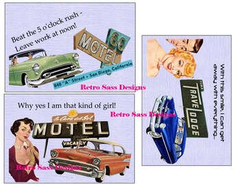 NEW rEtRo road trip inspired SASSY notecards-journaling cards- 50's style  4x6 set of THREE digital delivery