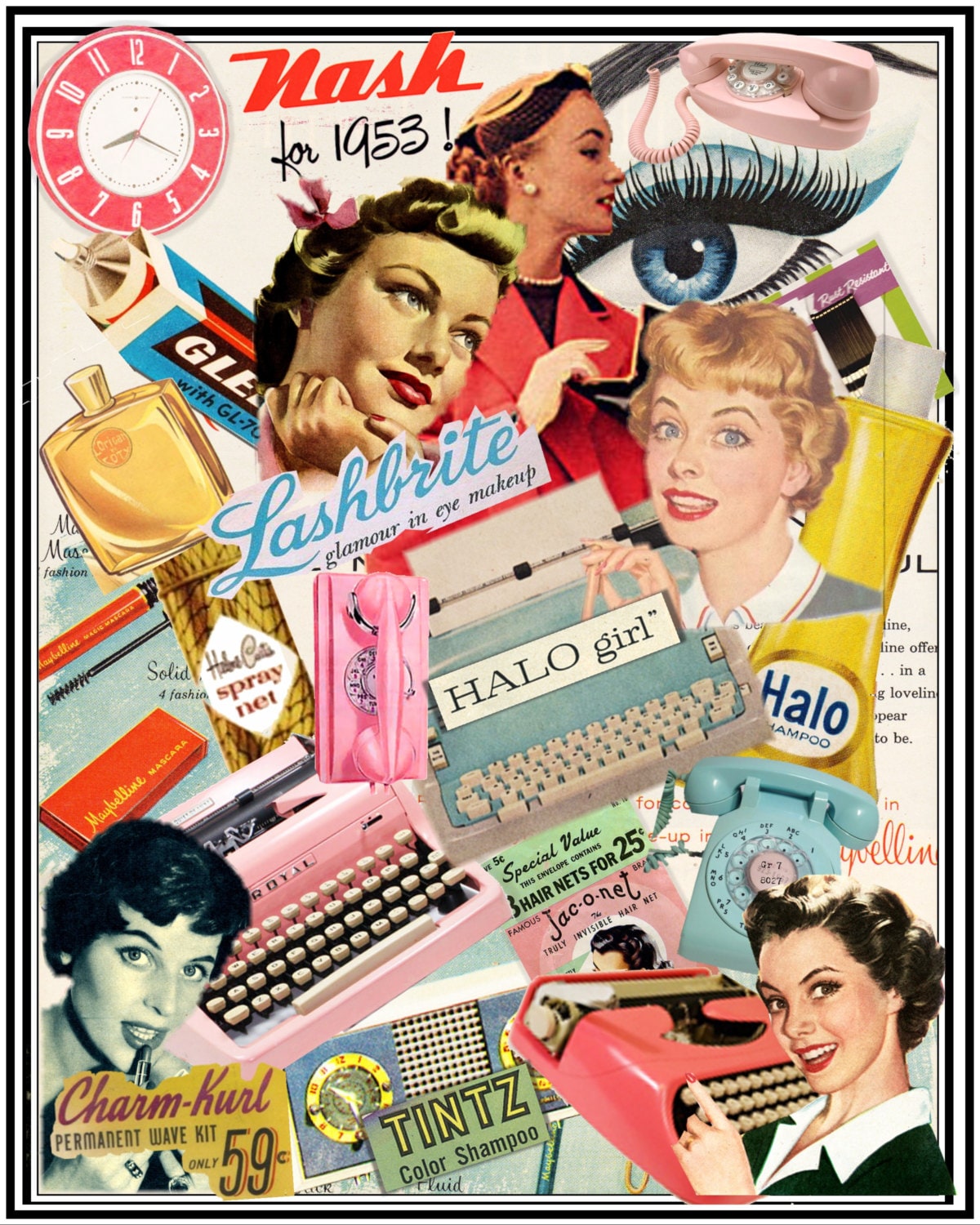 RETRO Inspired Digital Collage ART 8x10 Print Working Women 1950  Phones-typewriters-beauty Products a Walk Down Memory Lane - Etsy