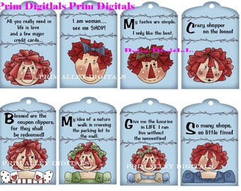 NEW Primitive raggedy shopping AnNie tags journal tags sassy sayings large digital delivery