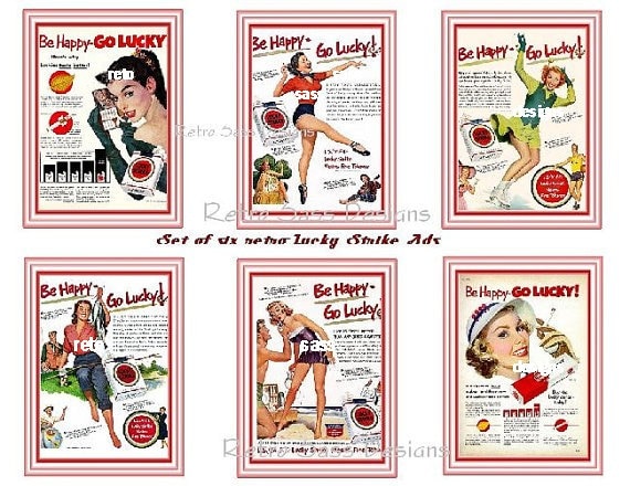 Retro 1950 S Lucky Strike Cigarette s Set Of 6 Digital Etsy