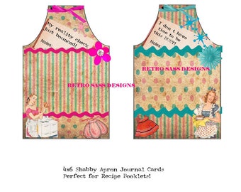 NEW  retro inspired ladies SHABBY distresssed sassy RECIPE apron style journal card-hang tag- digital delivery print over and over-booklet