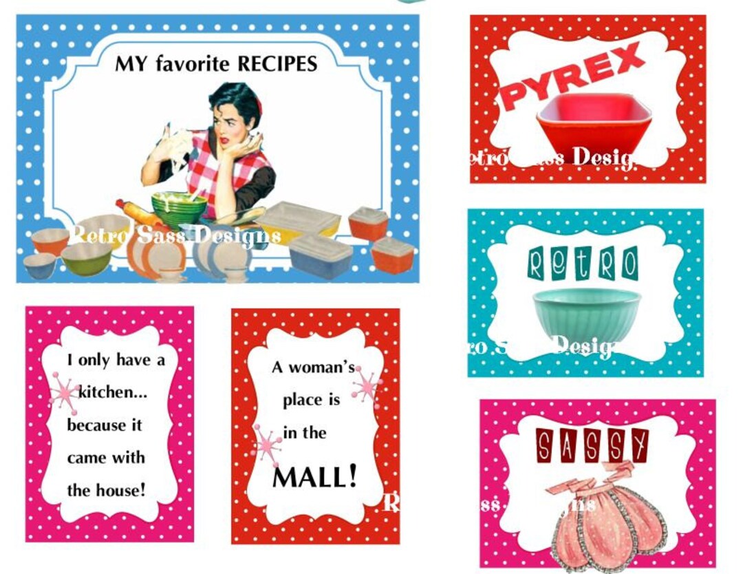 RETRO Recipe Booklet Sassy POLKA Dots- 8 Recipe Cards-front Cover-tags ...