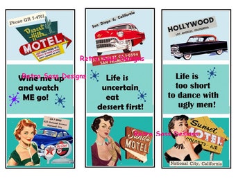 NEW RETRO route 66 style MOTEL collage BOOKmarks cards-tags digital delivery collage sheet print over and over 2.5X6