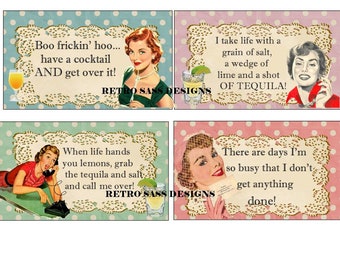 rEtRo SASSY notecards-journal cards post cards 50&#39;s style 3x5 set of four shabby polka dot background digital delivery