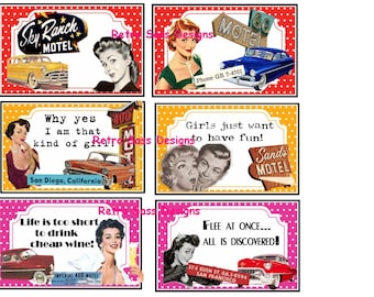 NEW RETRO route 66 style MOTEL collage journaling cards-note cards-tags digital delivery collage sheet print over and over 2X3.5