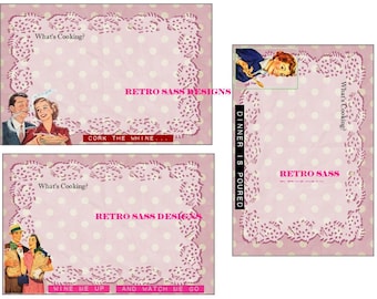 NEW RETRO (3) inspired sassy recipe cards distressed pink polka dot background digital-bridal favors-girls night out