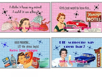 NEW rEtRo San Diego motel signs SASSY notecards-journal cards post cards 50's style 3x5 set of four shabby polka dot background digital