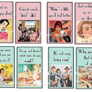 RETRO ladies with attitude and sassy sayings large TAGS set of 8 3x4ish digital delivery