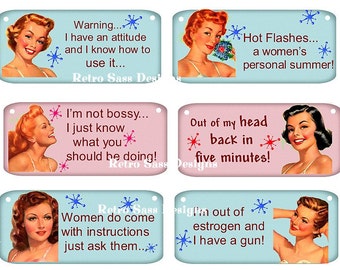 RETRO ladies with attitude WITH sassy sayings large hang tags turquoise and pink bks set of 6 3x4ish
