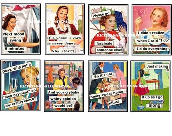 new RETRO ladies with attitude and sassy sayings large TAGS-JOURNAL cards set of 8 2.5X3ish digital delivery