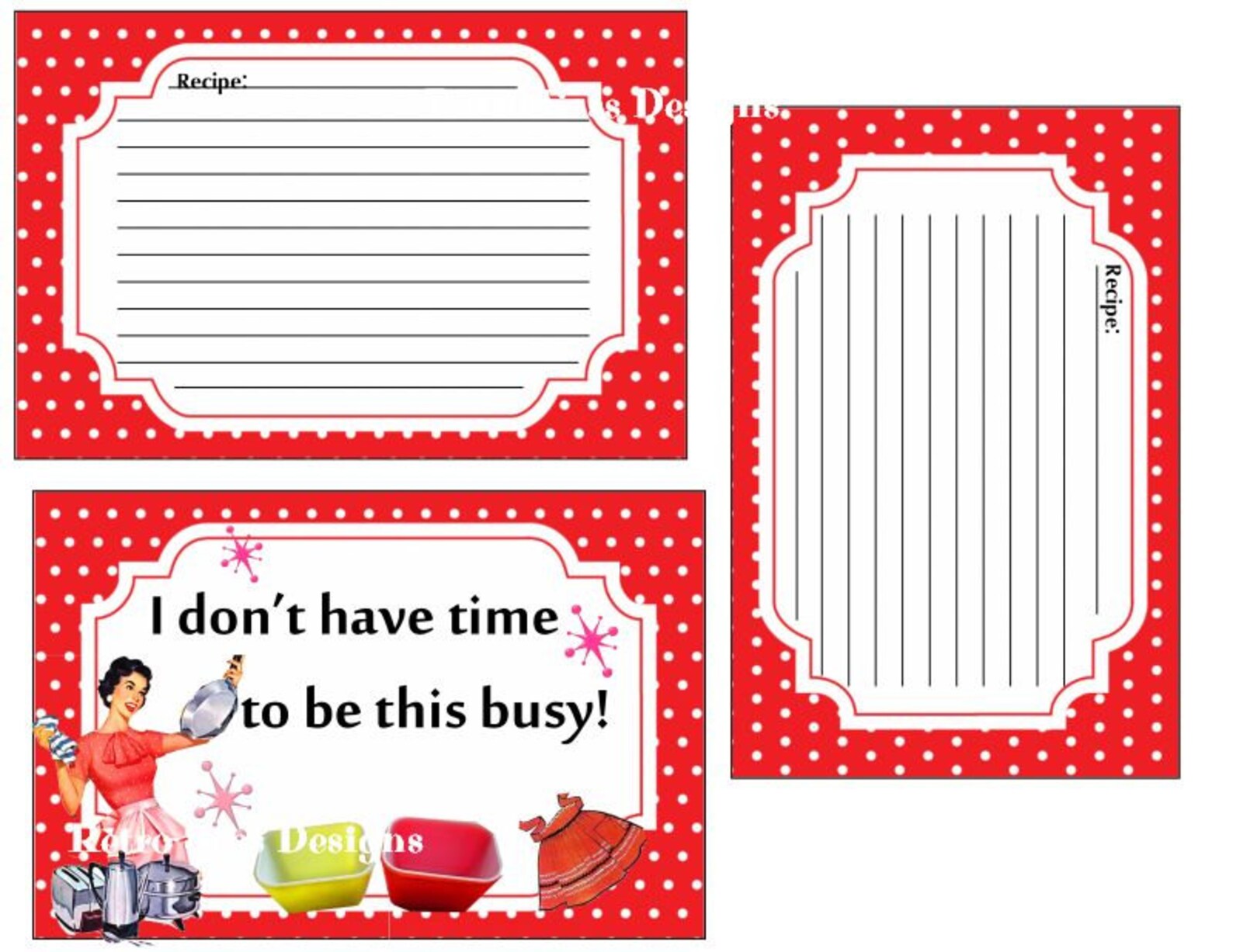 RETRO Recipe Booklet Sassy POLKA Dots- 8 Recipe Cards-front Cover-tags ...