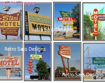 RETRO route 66 style MOTEL tags digital delivery collage sheet print over and over 1.5x3