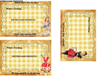 NEW retro inspired Blank Recipe cards PICNIC yellow gingham paper doily  tea stained like  bk party favors girls night out party