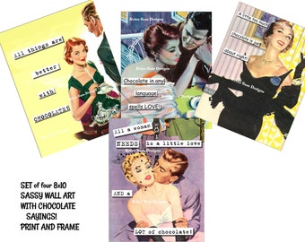 rEtRo wall art sassy LADIES with chocolate sayings set of 4 8x10-digital delivery