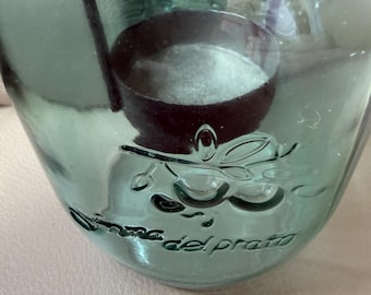 Vintage italienische Aqua Pressglas Teelichthalter signiert 5-1 / 4 "h