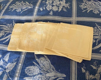Vintage Yellow Damask Floral Dinner Napkins (8) 15"