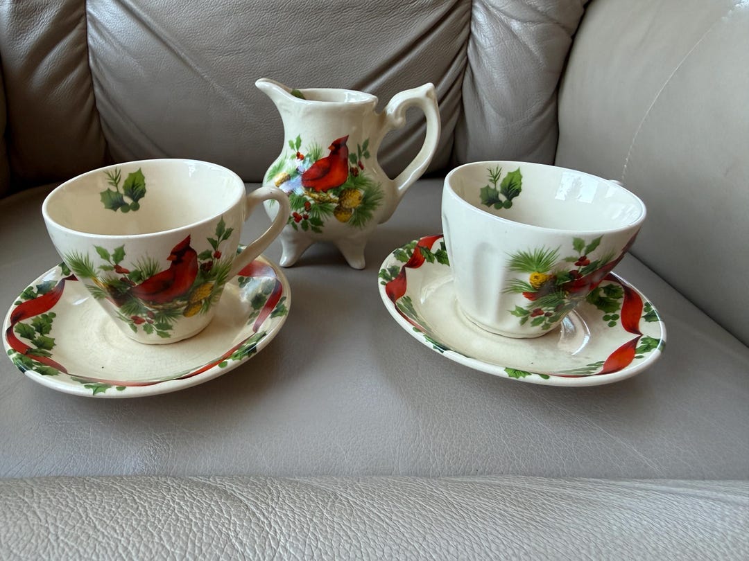 Lily Creek Christmas Cardinal Part Tea Set Creamer 2 Cups