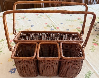 Vintage Rattan Napkin Utensil Holder
