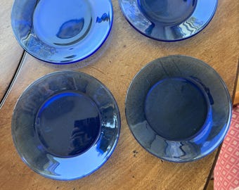 Four Vintage Cobalt Blue Glass Plates 7-1/4"dia.
