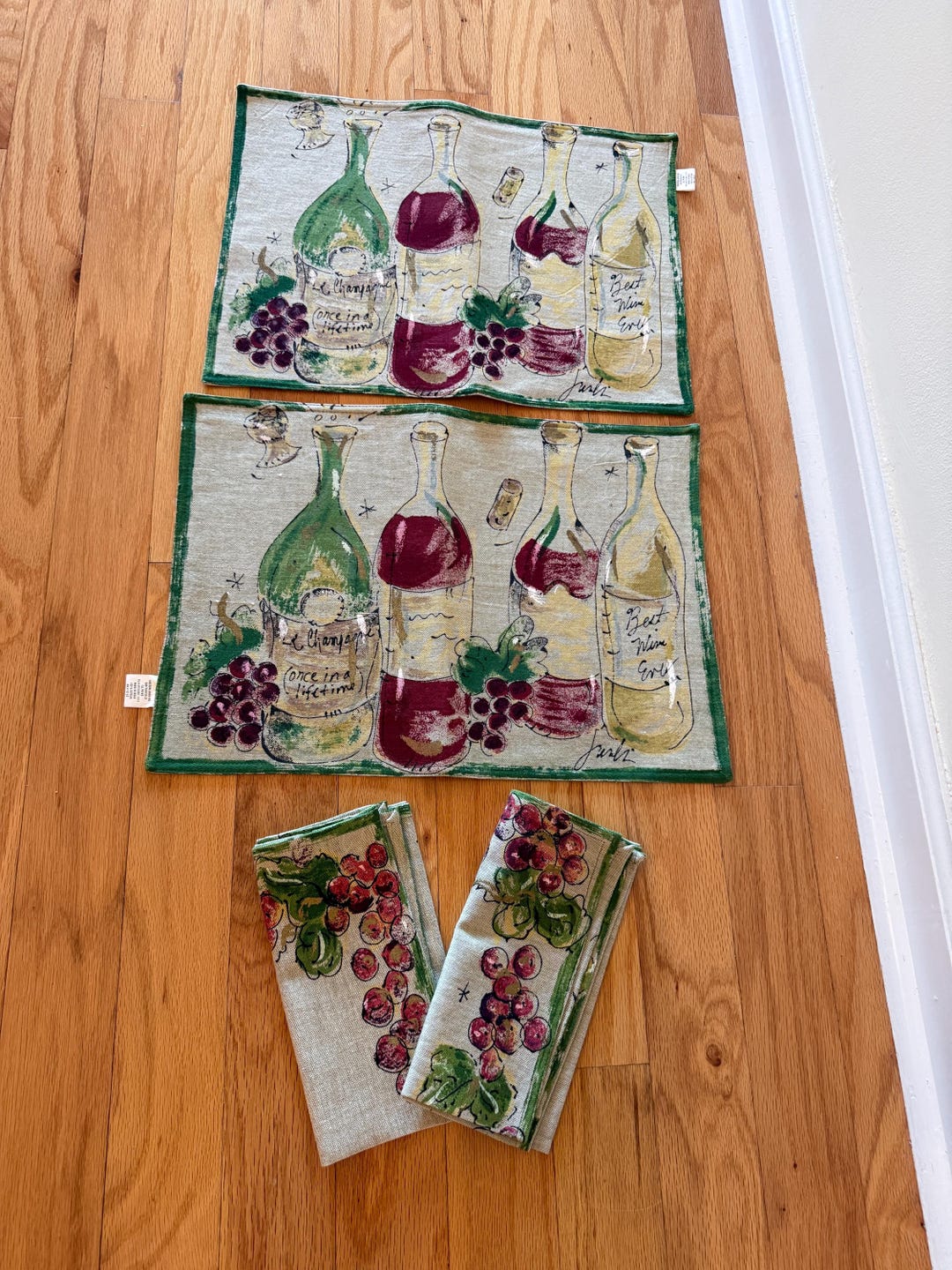 Pair Wine Themed Placemats & 2 Napkins Wine Bottles Grapes - Etsy