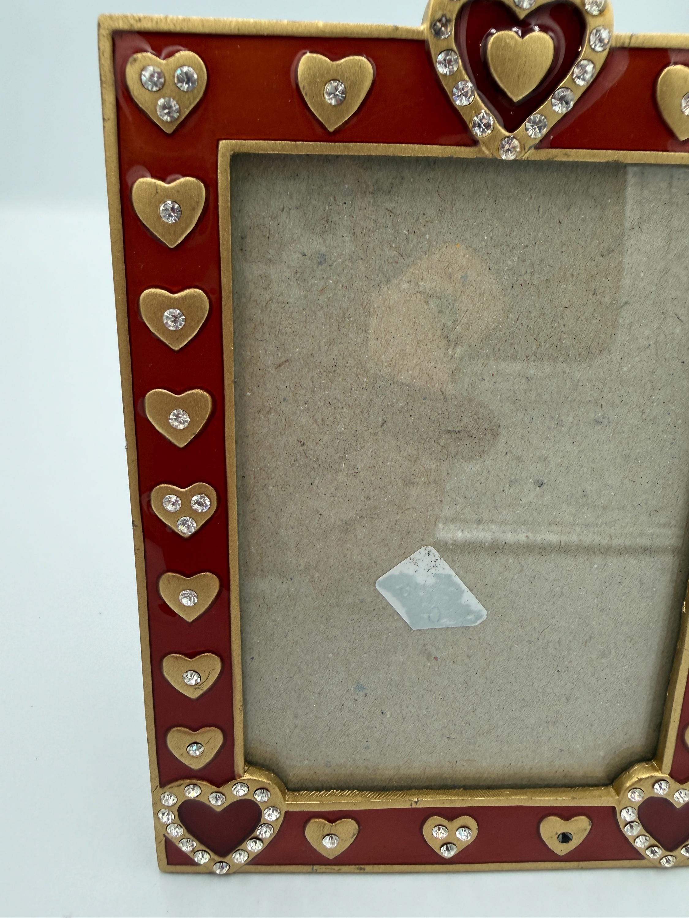 Vintage Red Hearts Enamel Rhinestone Picture Frame 6-1/4