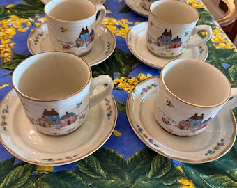 Vintage Heartland Stoneware Mug Set: Stoneware Pitcher and Cups
