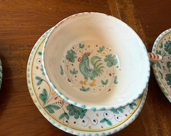 Vintage Italian L.P.W. Italy 23 Rooster Cup and Saucers (3)