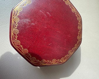 Vintage Italian Florentine Leather Jewelry Box Red Gold Trim