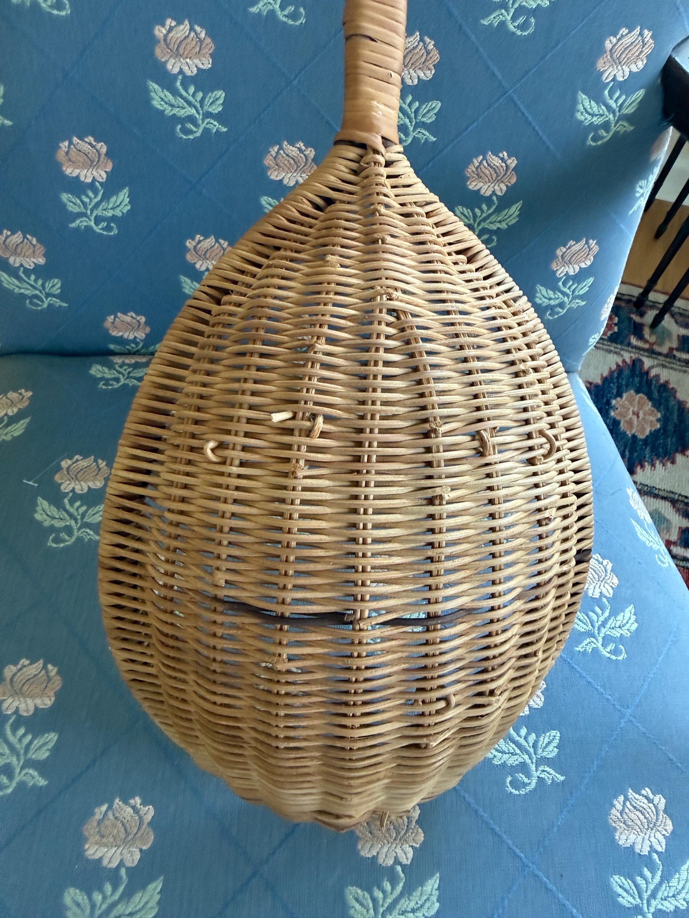 Vintage Rare Rattan Long Handled Basket 21-1/2