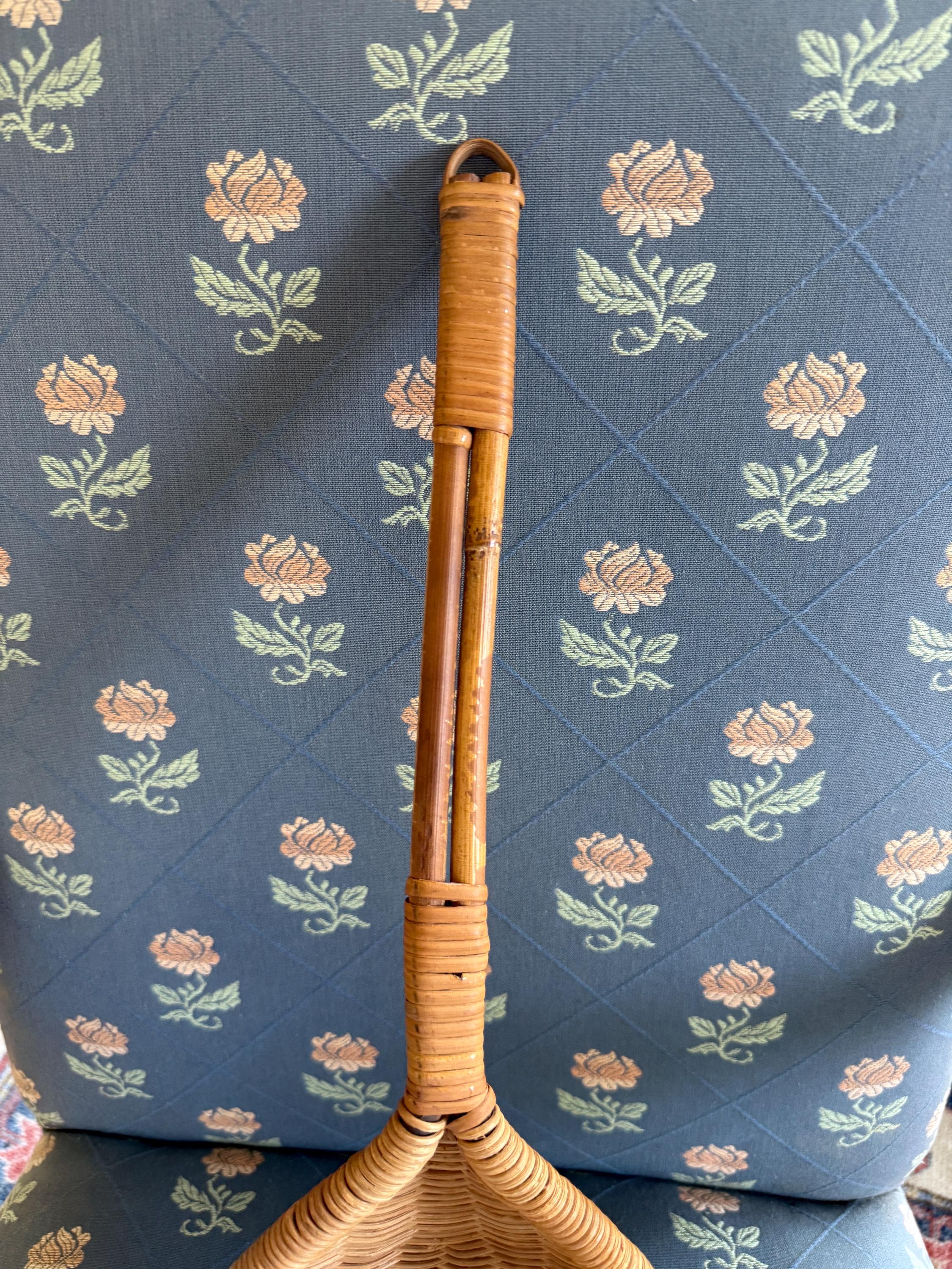 Vintage Rare Rattan Long Handled Basket 21-1/2