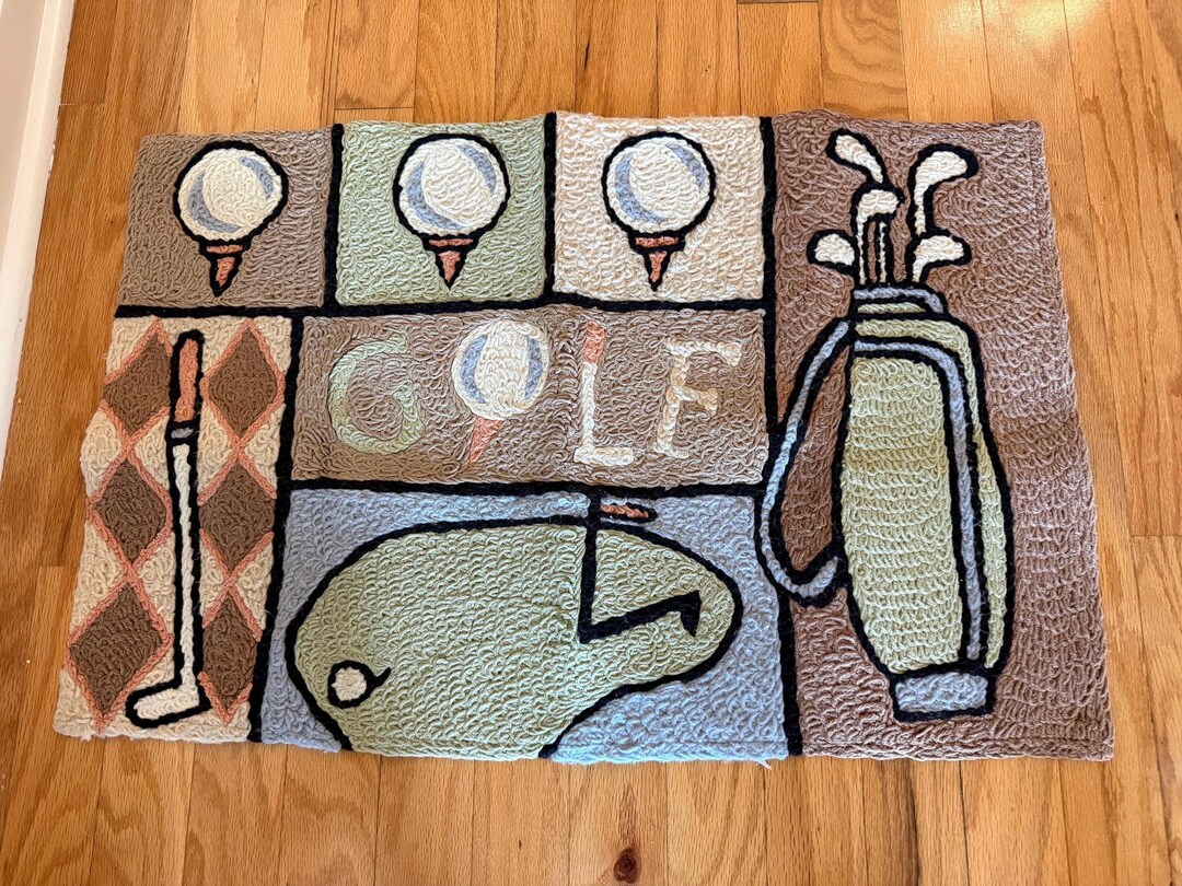 Vintage Golf Theme Wool Rug Divets Golf Clubs Bag 33