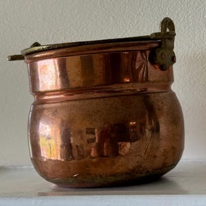 Vintage Kupfer Messingbügel Griff Kleiner Topf 4 "h x 4-1 / 4"