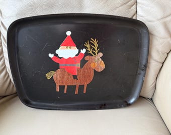 Vintage Couroc Christmas Santa Reindeer Tray 12-1/2" x 9-1/2"
