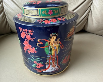 Vintage Daher English Asian Influence Tea Tin 4-1/2"dia.