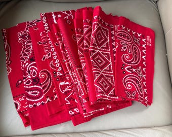 Vintage Red Bandanas Fast Color 100% Cotton